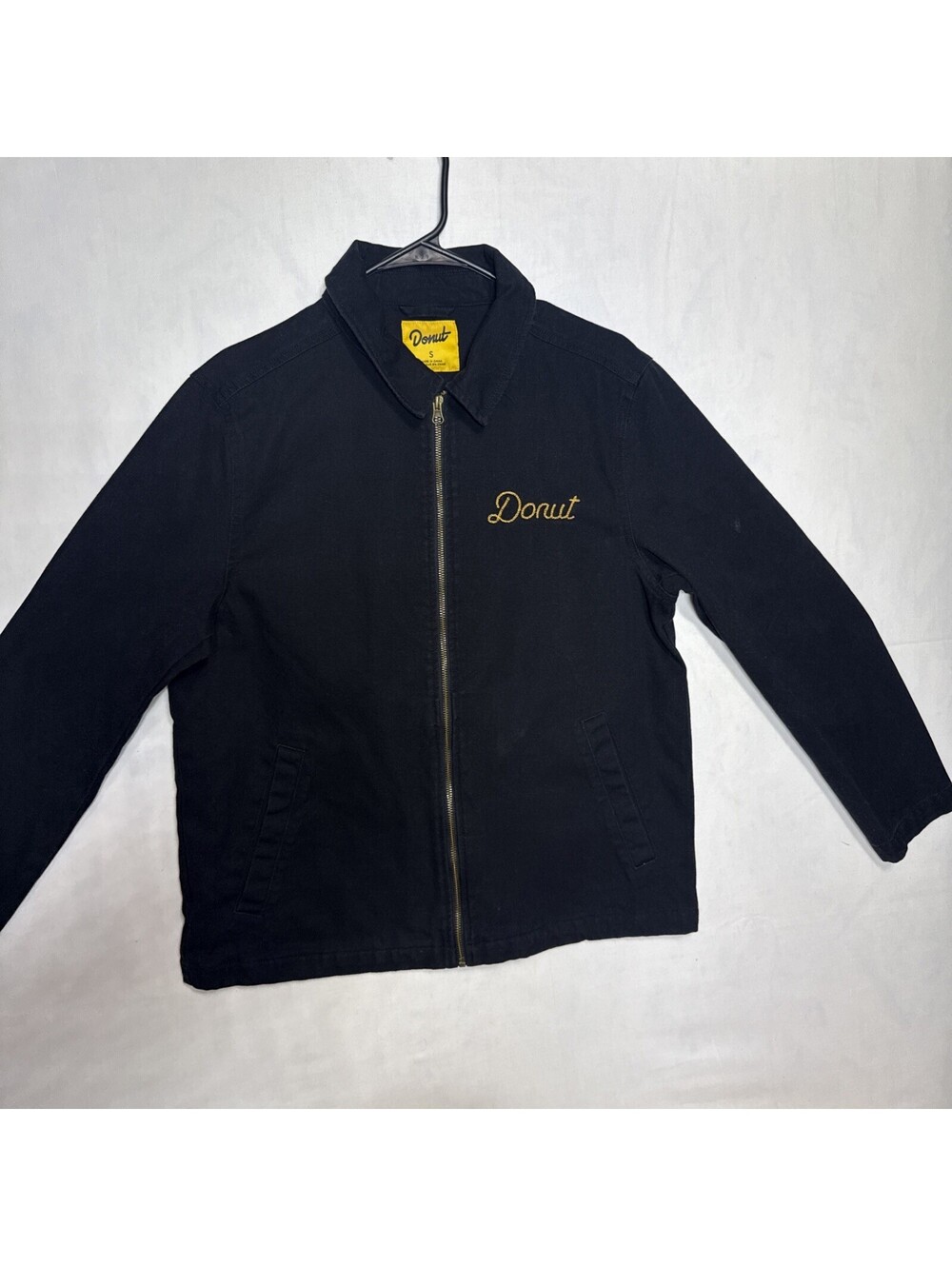 Donut Media Mens Small Black Canvas Work Jacket Chenille Work With Your Hands